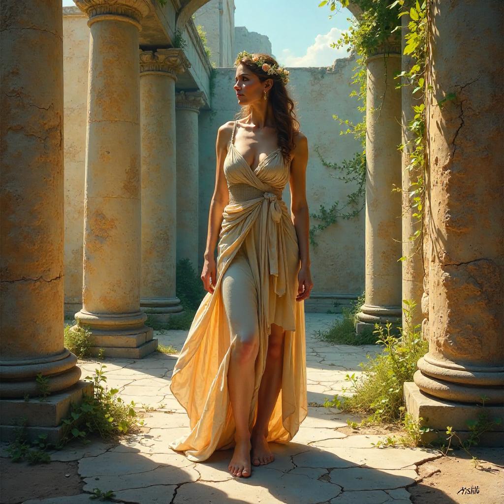 Nymph in the Ruins: An Archaeological Oil Painting