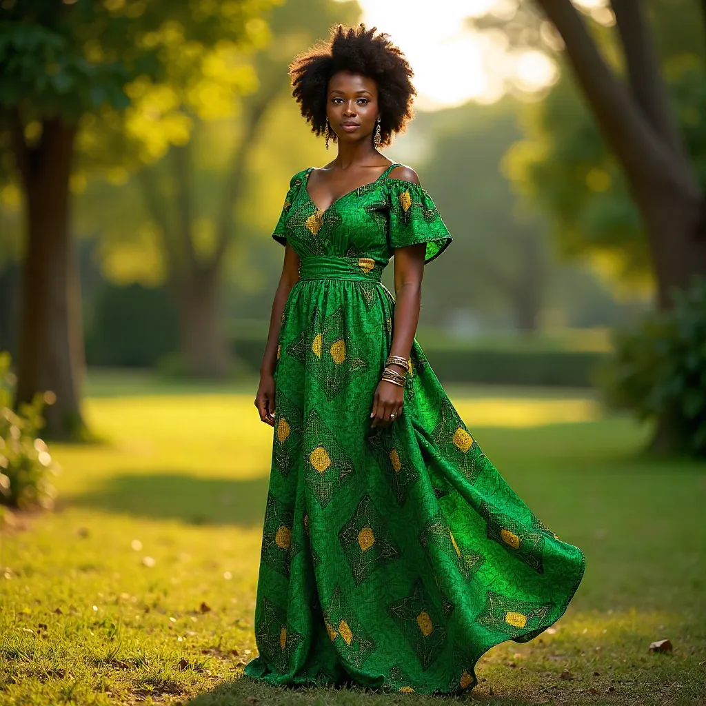 Confident Woman in Green African Dress