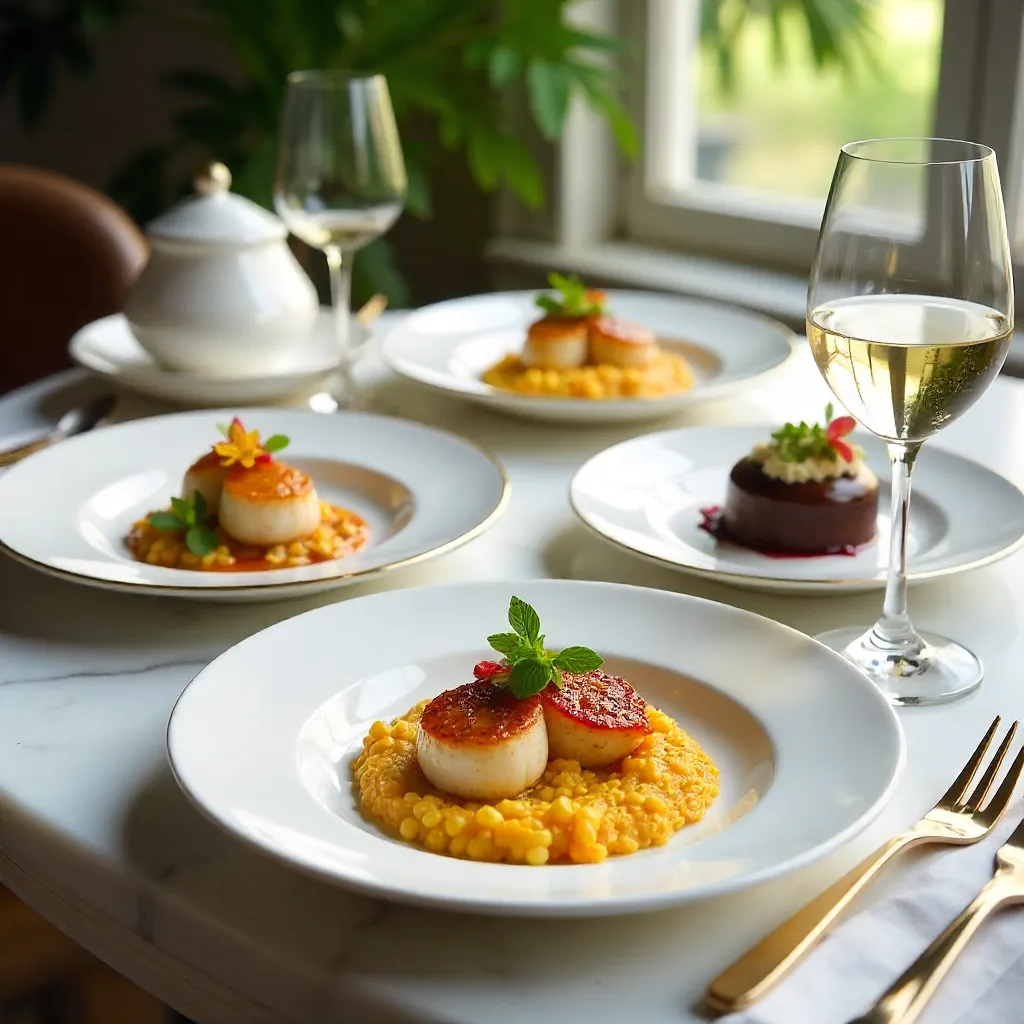 Elegant Gourmet Plating on Marble Table