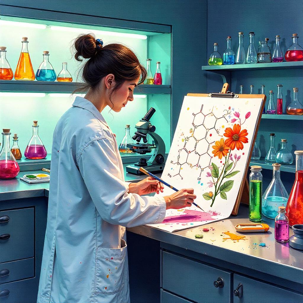 Watercolor Artist in a Laboratory