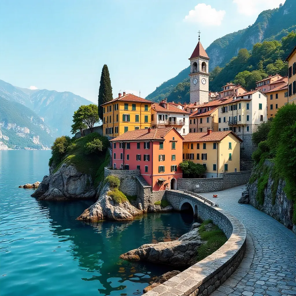 Colorful Bellano on Lake Como: Bell Tower View