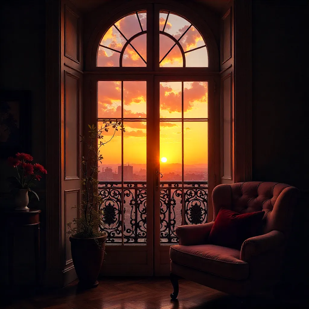 Sunset Reverie through an Arched Window