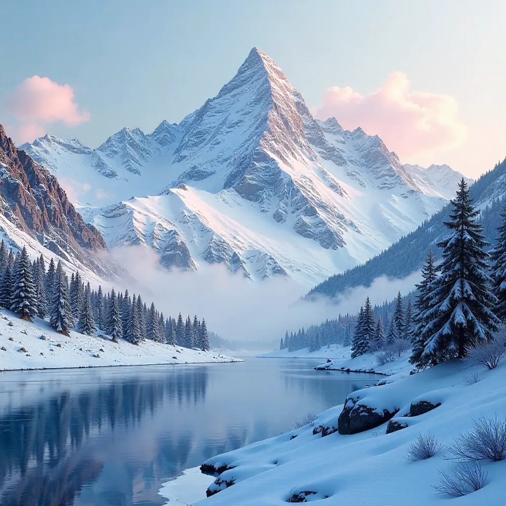 Dawn over a Remote Snow-Capped Mountain Range