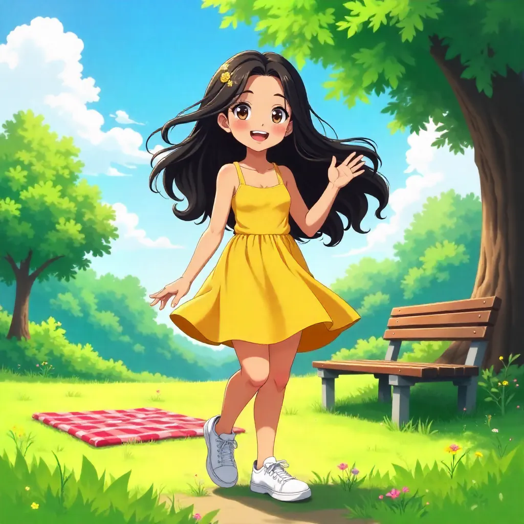 Cheerful Latina in a Sunny Park - Anime Style