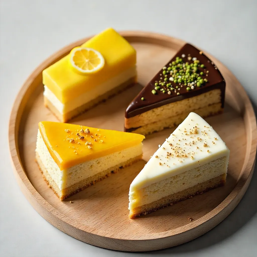 Minimalist Five-Slice Cake on Wooden Tray