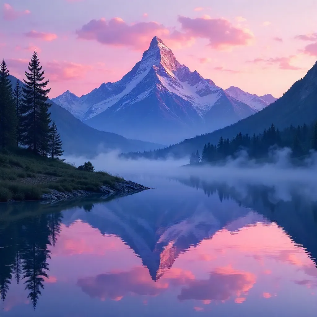 Dusk Mountain Reflection on a Tranquil River