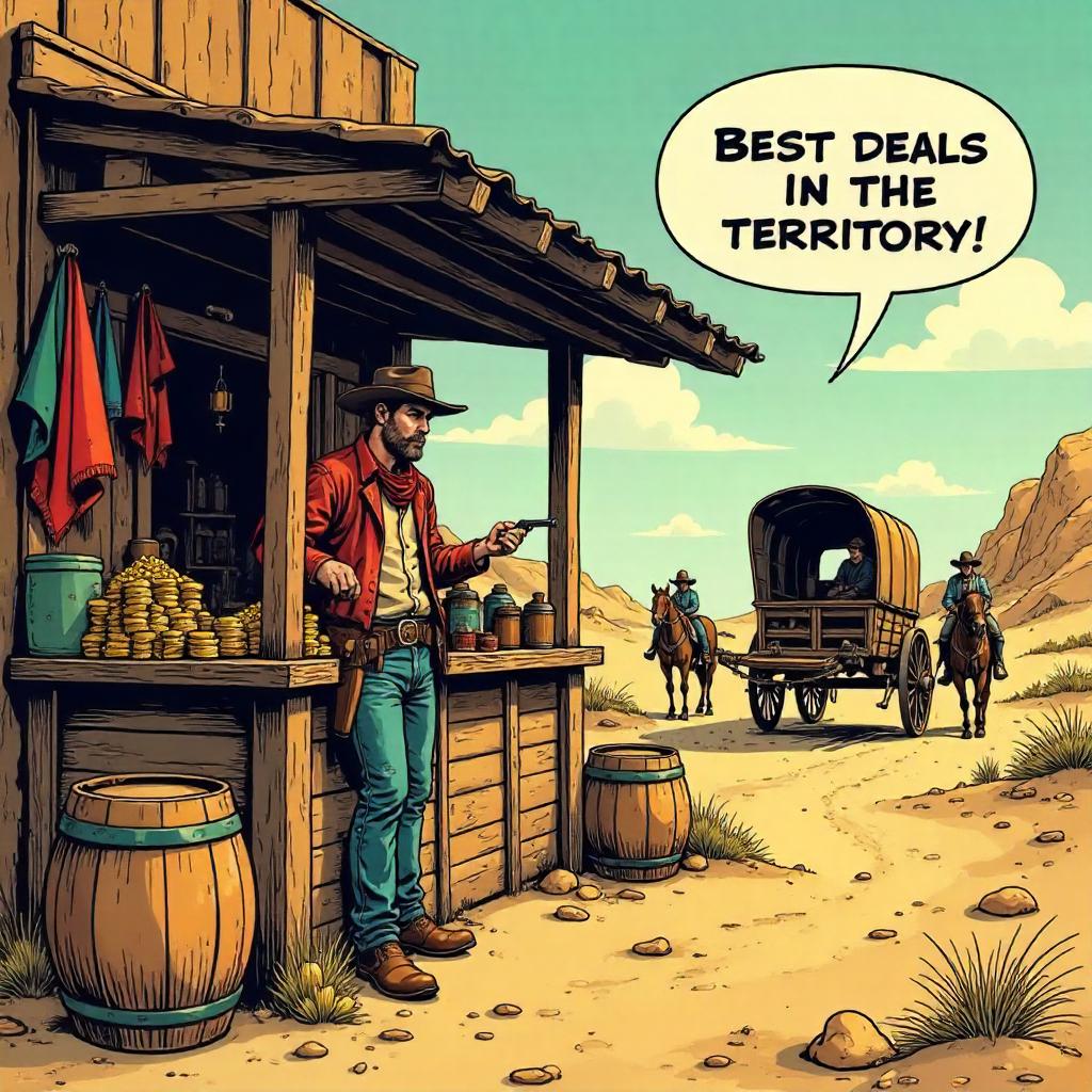 Wild West Comic Merchant in Halftone Town