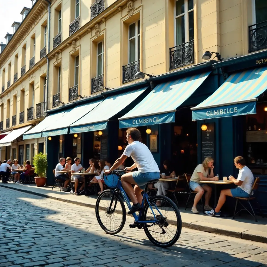 Sunny Paris Cyclist by Striped Café