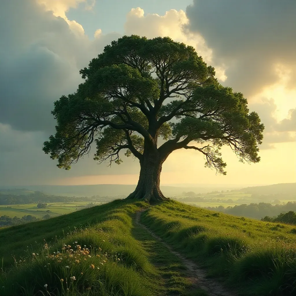 Solitary Tree Standing on the Vast English Countryside