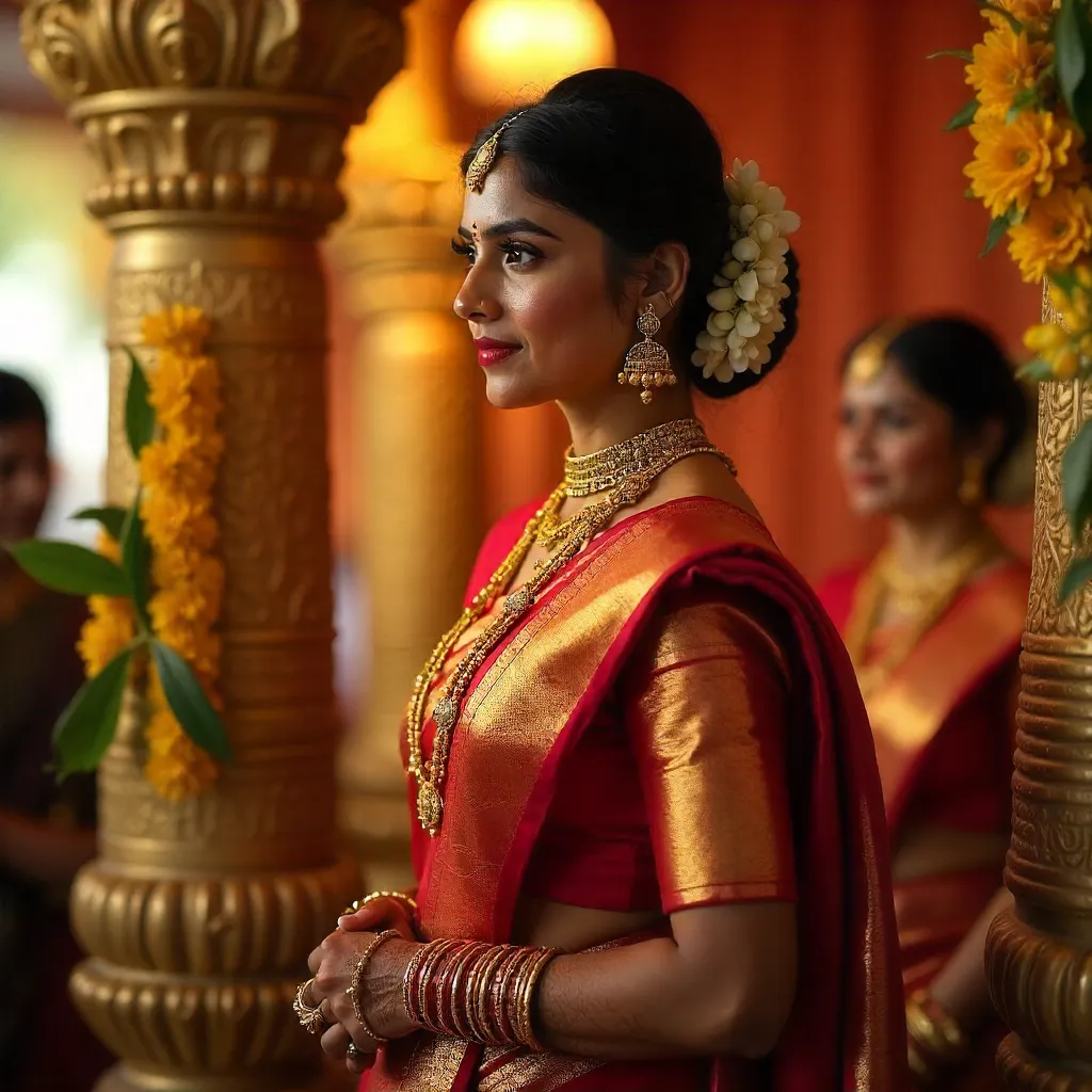 Telangana Bride in Kanjivaram Silk with Jasmine Gajra