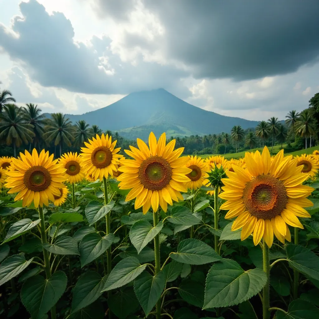 Sunflowers Under Bali's Cloudy Skies