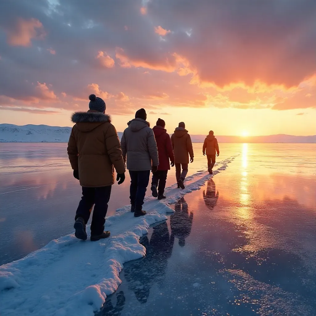 Five at Sunset on a Kazakh Frozen Lake