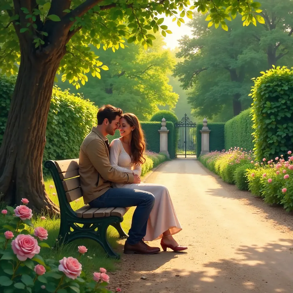 Embrace in a Tranquil French Garden