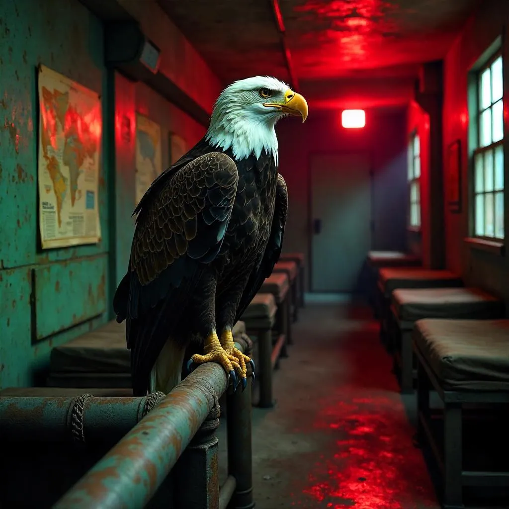 Photorealistic Bald Eagle in a Bomb Shelter