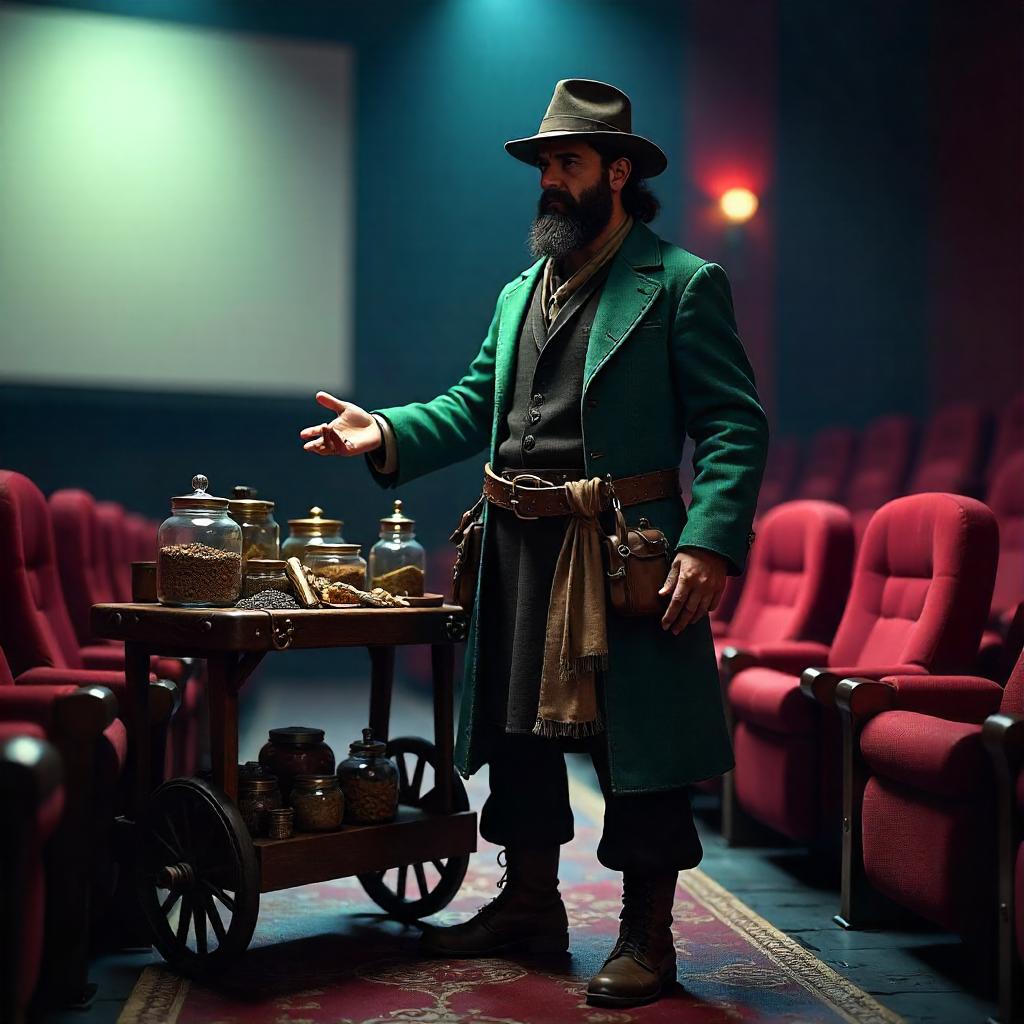 Aisle Merchant in a Dim Movie Theater