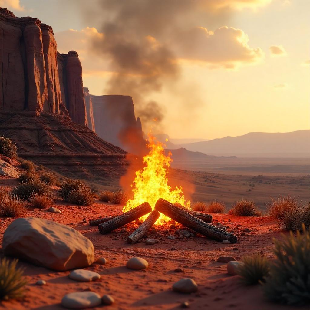 Inferno Over a Desert Mesa - 3D Render