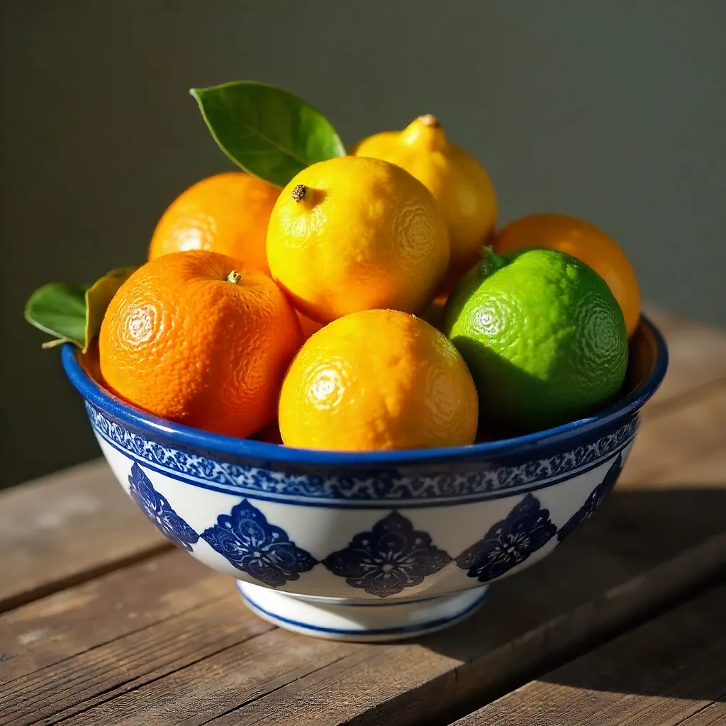 Vibrant Citrus Medley in Patterned Ceramic Bowl