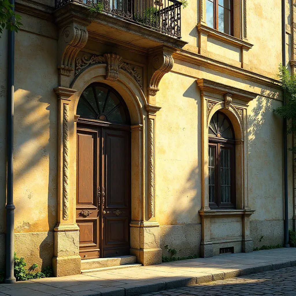 Morning Sunlit Facade with Tree Shadows