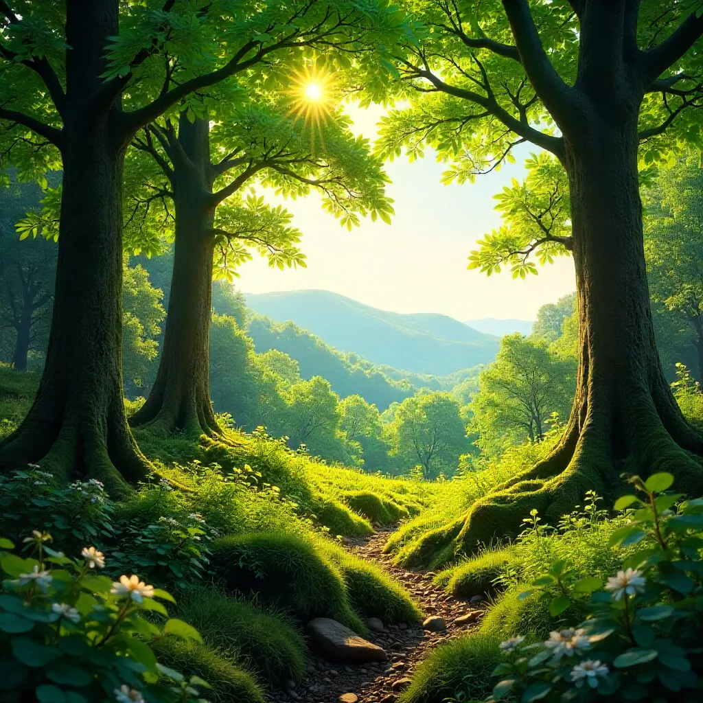 Sunlit Spring Forest: A Serene Green Landscape