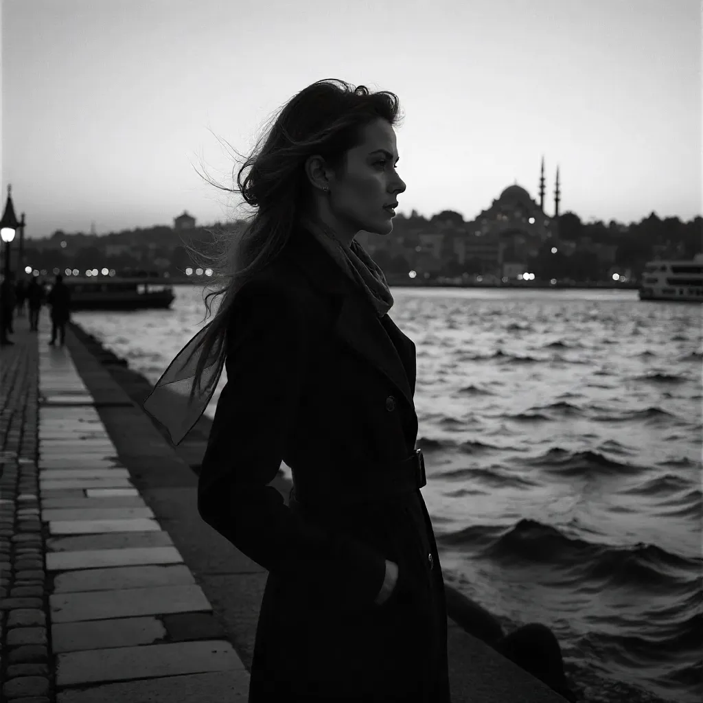 Noir Portrait by Istanbul's Waterfront