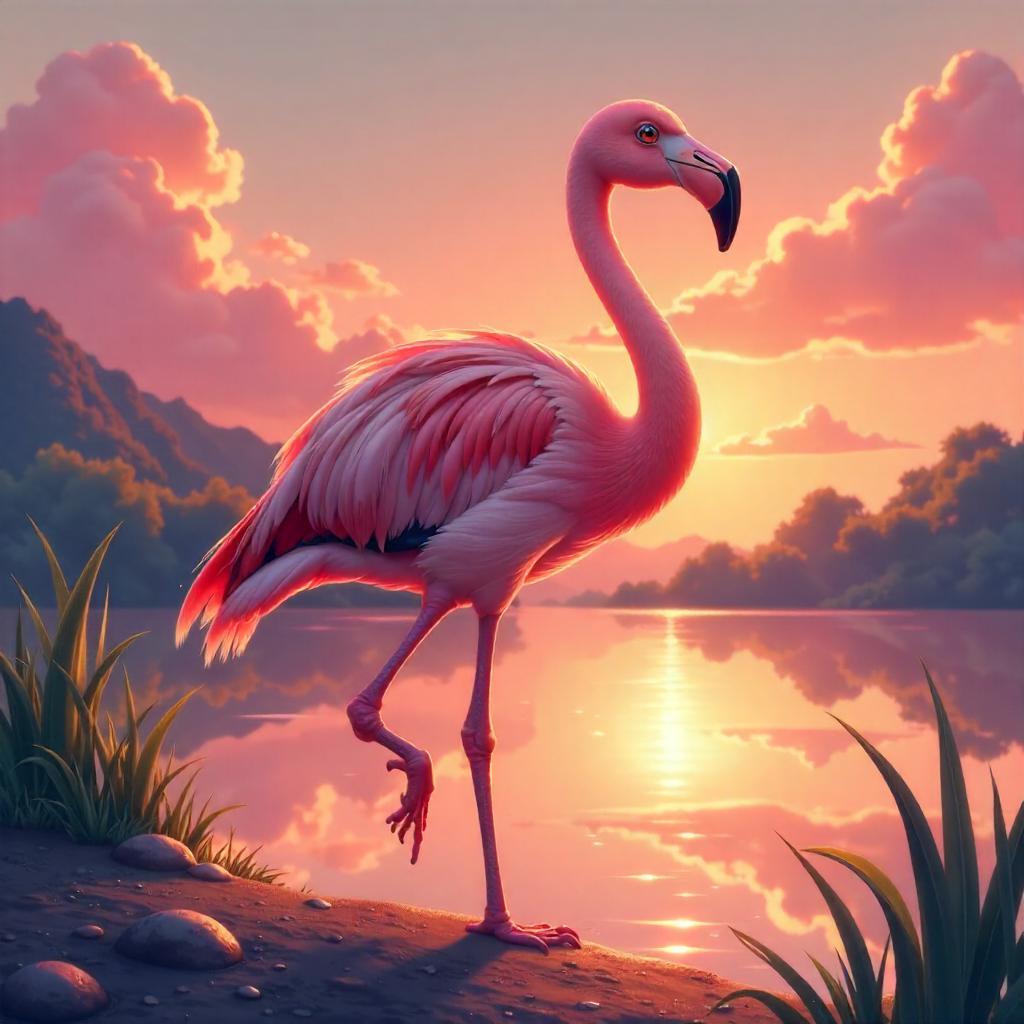 Sunset Flamingo in Anime-Style Serenity