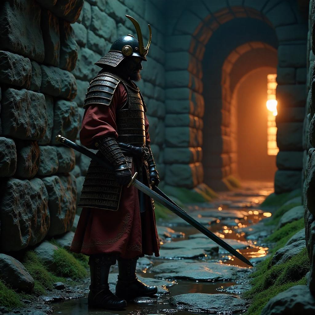 Samurai in a Castle Dungeon 3D Render