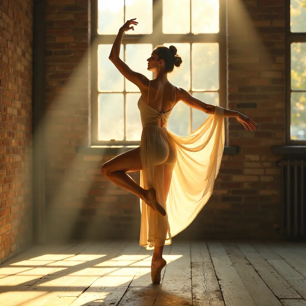 Sunlit Dance in a Brick Studio