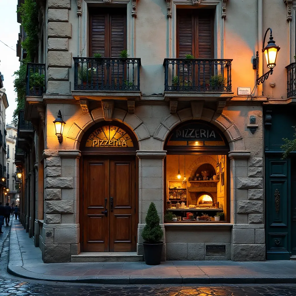 Authentic Pizzeria Facade in Gothic Quarter Barcelona