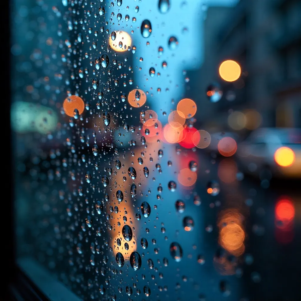 Glistening Raindrops: Macro on a Window Pane