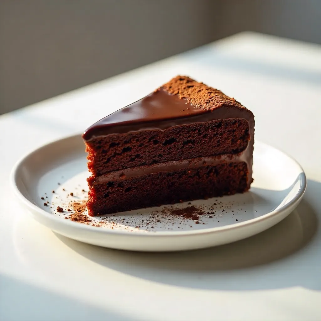 Rich Chocolate Cake Slice on a Minimal Plate