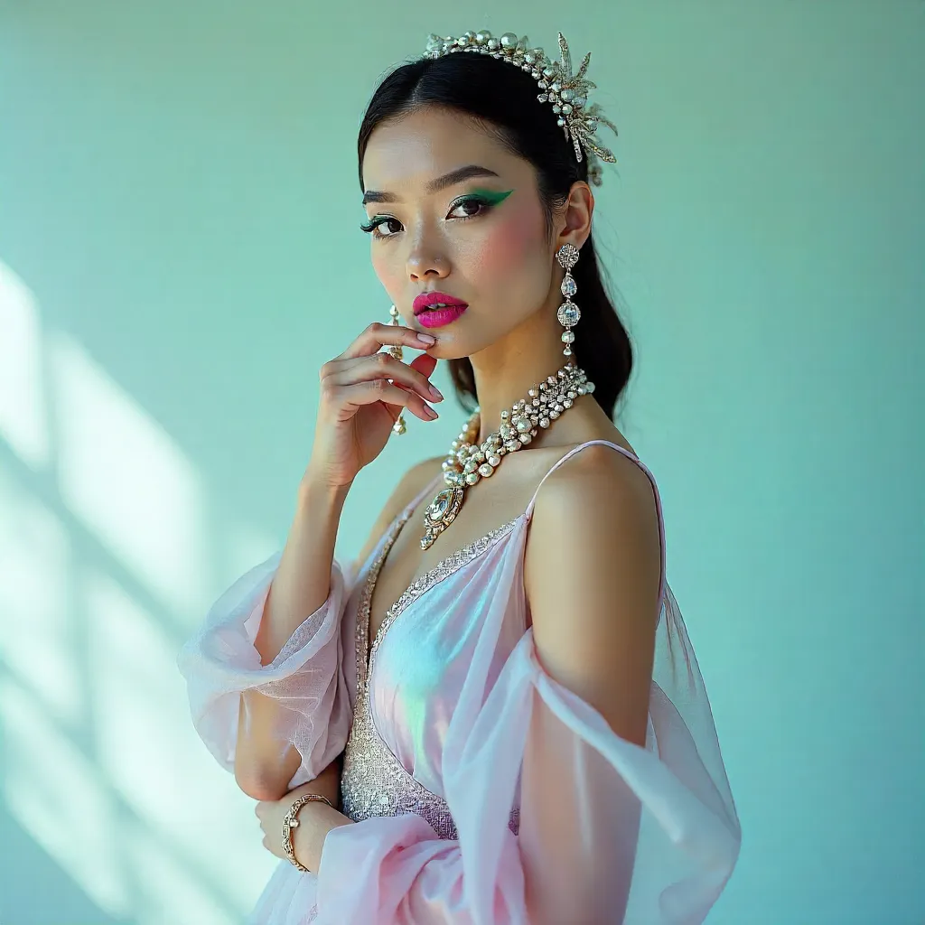 Ethereal Studio Fashion Portrait: Bold Makeup & Accessories