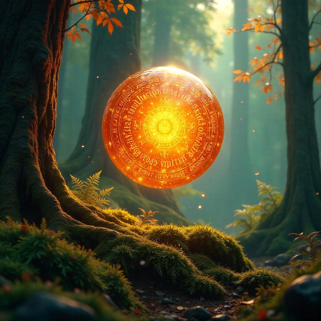 Luminescent Orb in Autumn Forest Concept Art