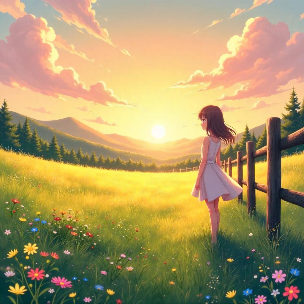 Sunrise Meadow in Anime Style