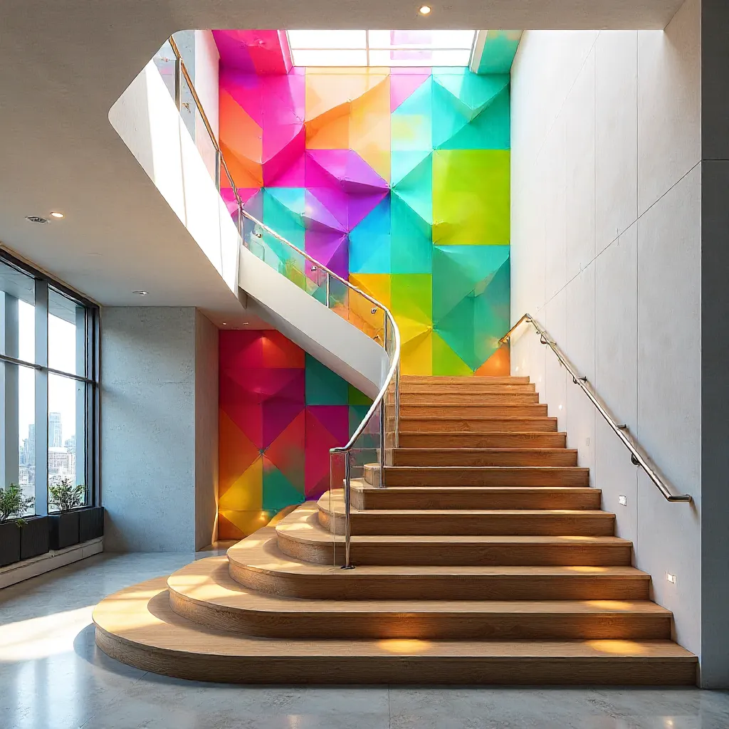 Vibrant Geometric Staircase in Modern Interior
