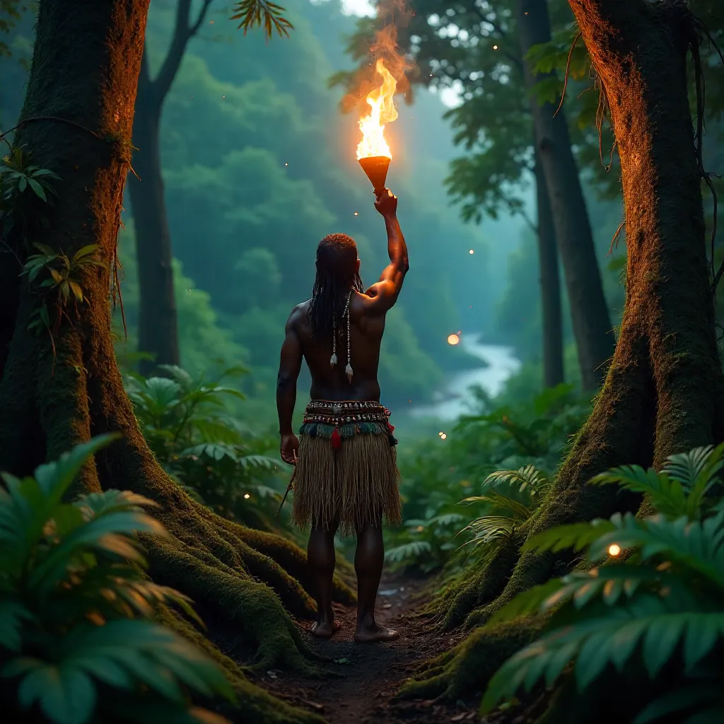 Torchlit Papuan Attire in Jayapura Jungle
