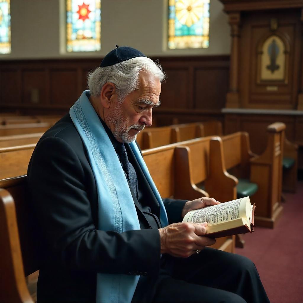 Photorealistic Elderly Person in a Jewish Synagogue at Prayer