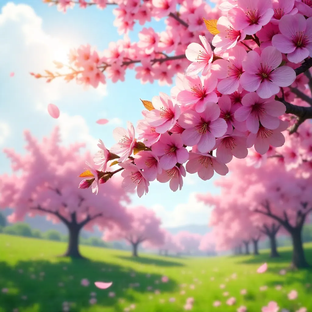 Sunlit Cherry Blossom in Full Bloom
