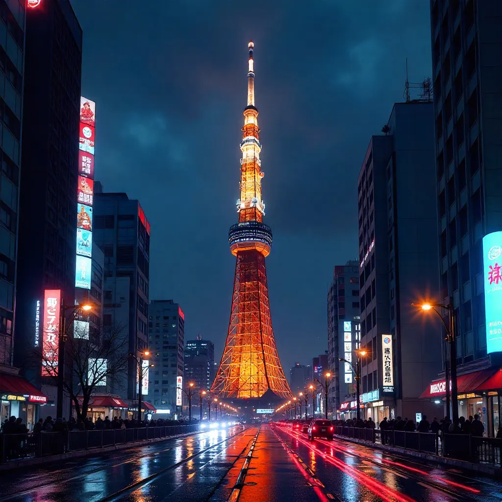 Tokyo Tower Night Glow Over Neon Skyline