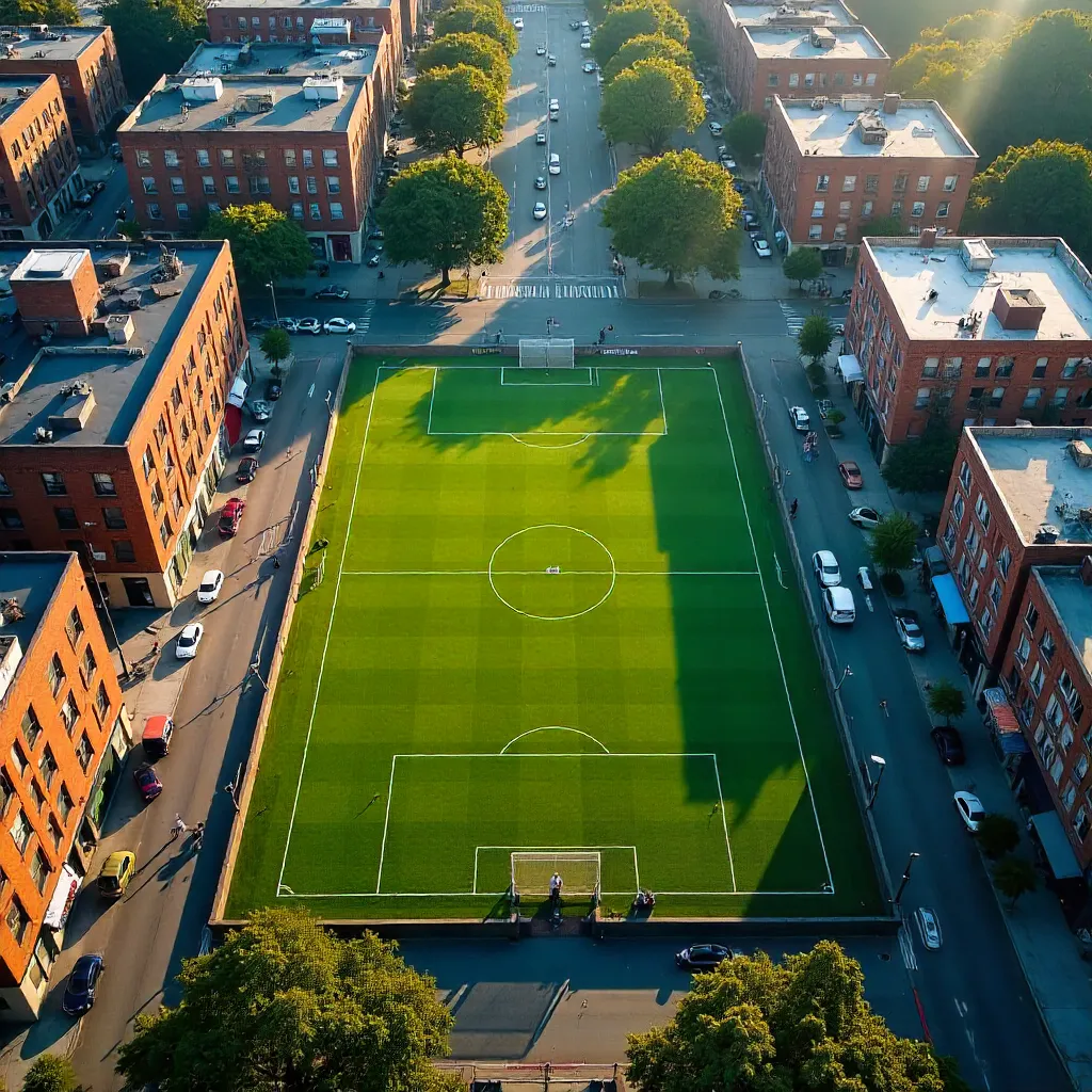Drone View: Field Surrounded by City Streets