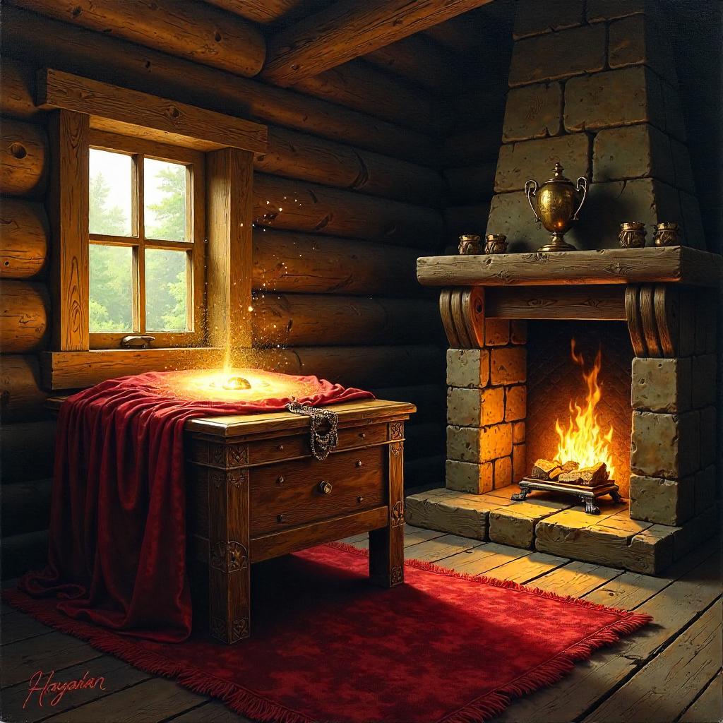 Sacred Relic in a Rustic Log Cabin