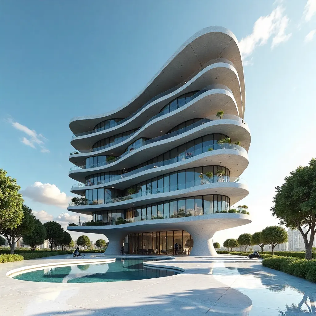 Sculptural Modern Building Under Blue Sky
