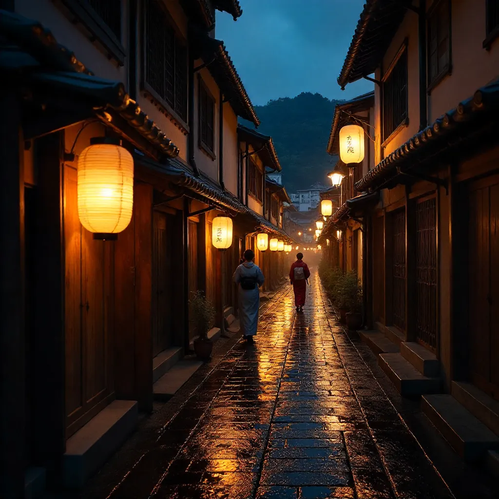 Ethereal Lantern Glow Over Kyoto's Night District