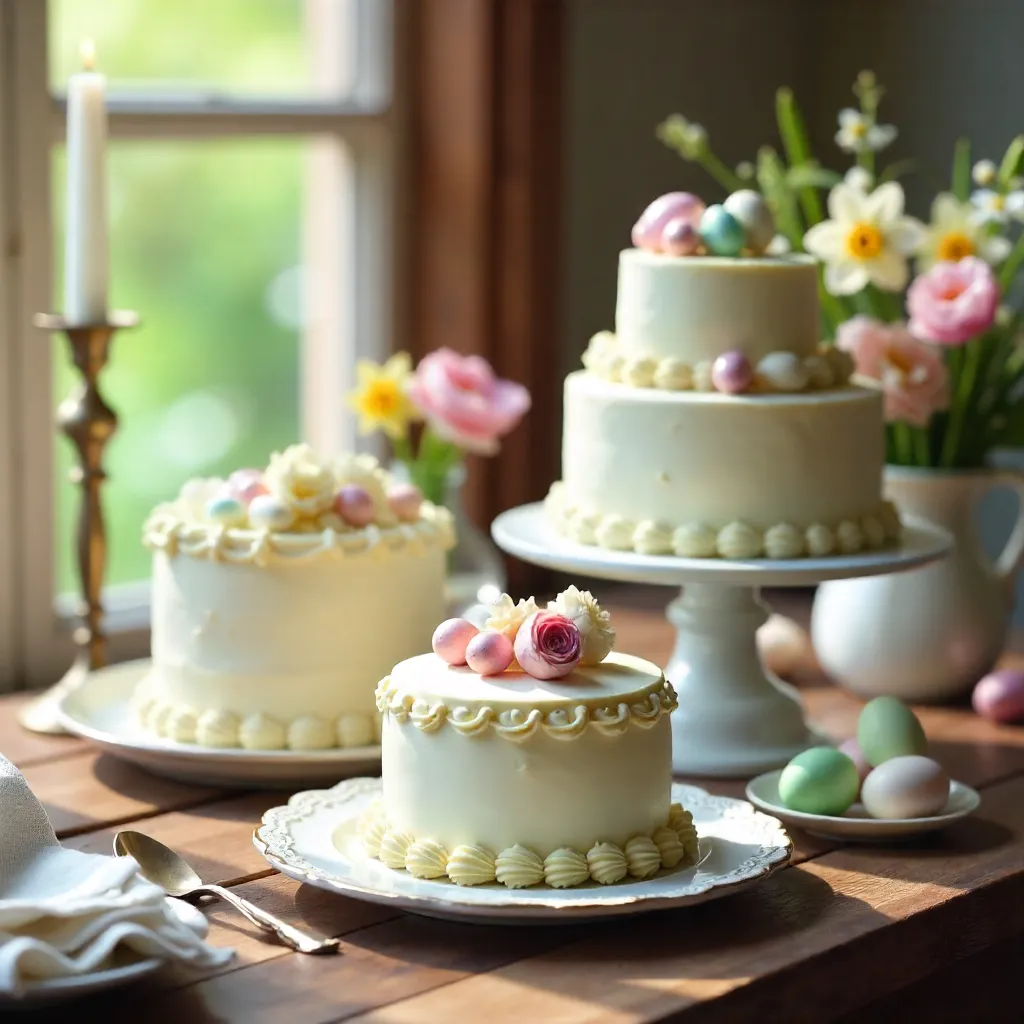 Rustic Easter Cakes on a Sunlit Spring Table