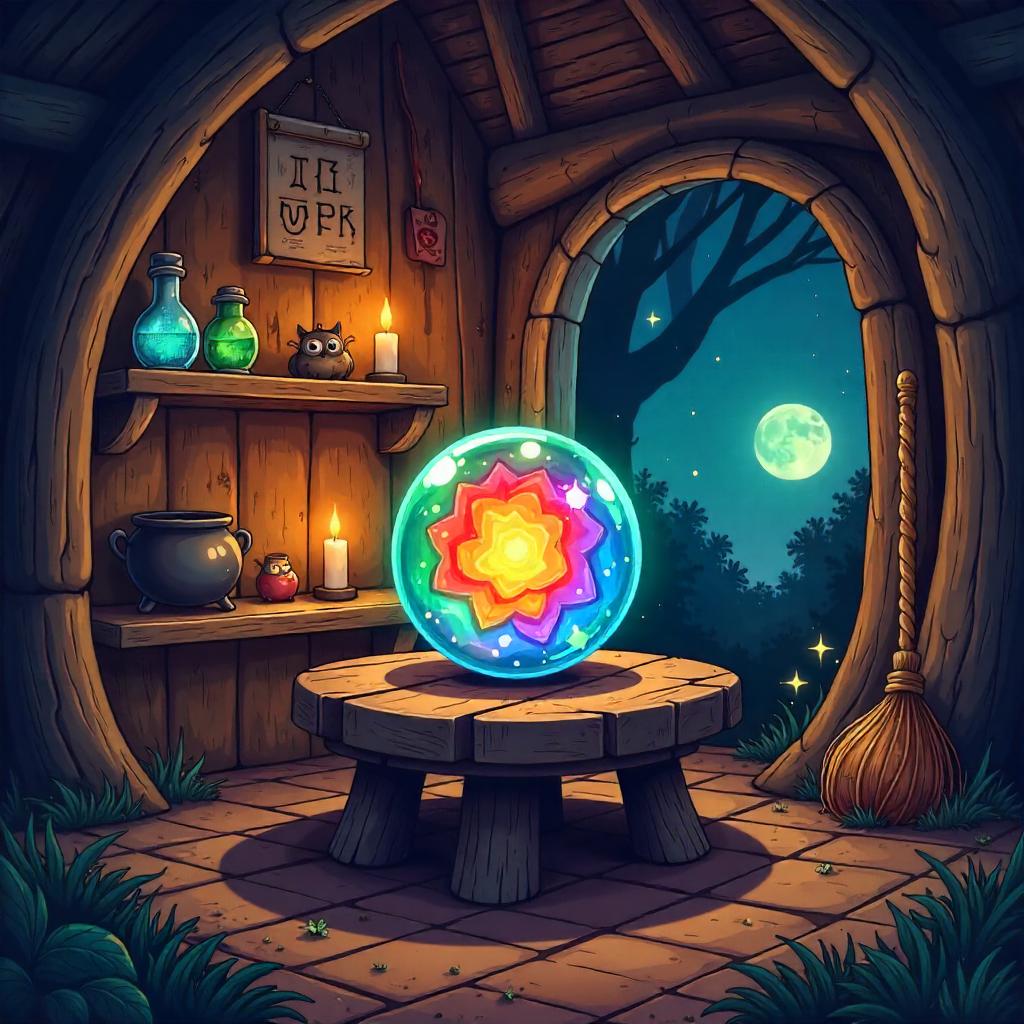Cartoon Infinity Stone in a Witch Hut
