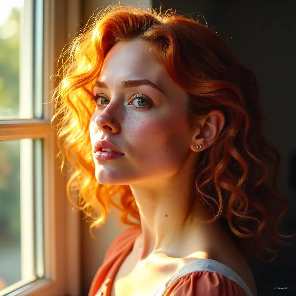 Thoughtful Red-Haired Portrait in Natural Light