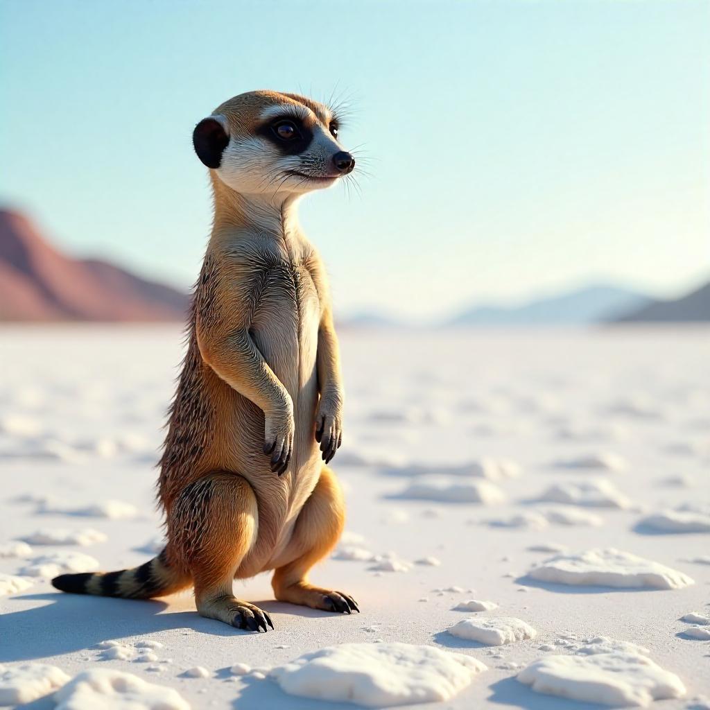 Meerkat 3D Render on a Salt Flat