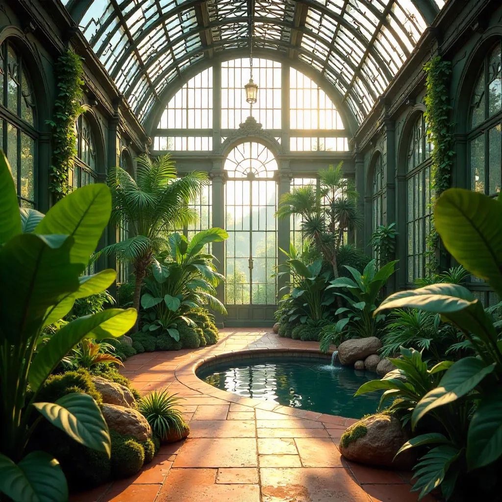 Lush Indoor Garden in a Paris Greenhouse Bathed in Light