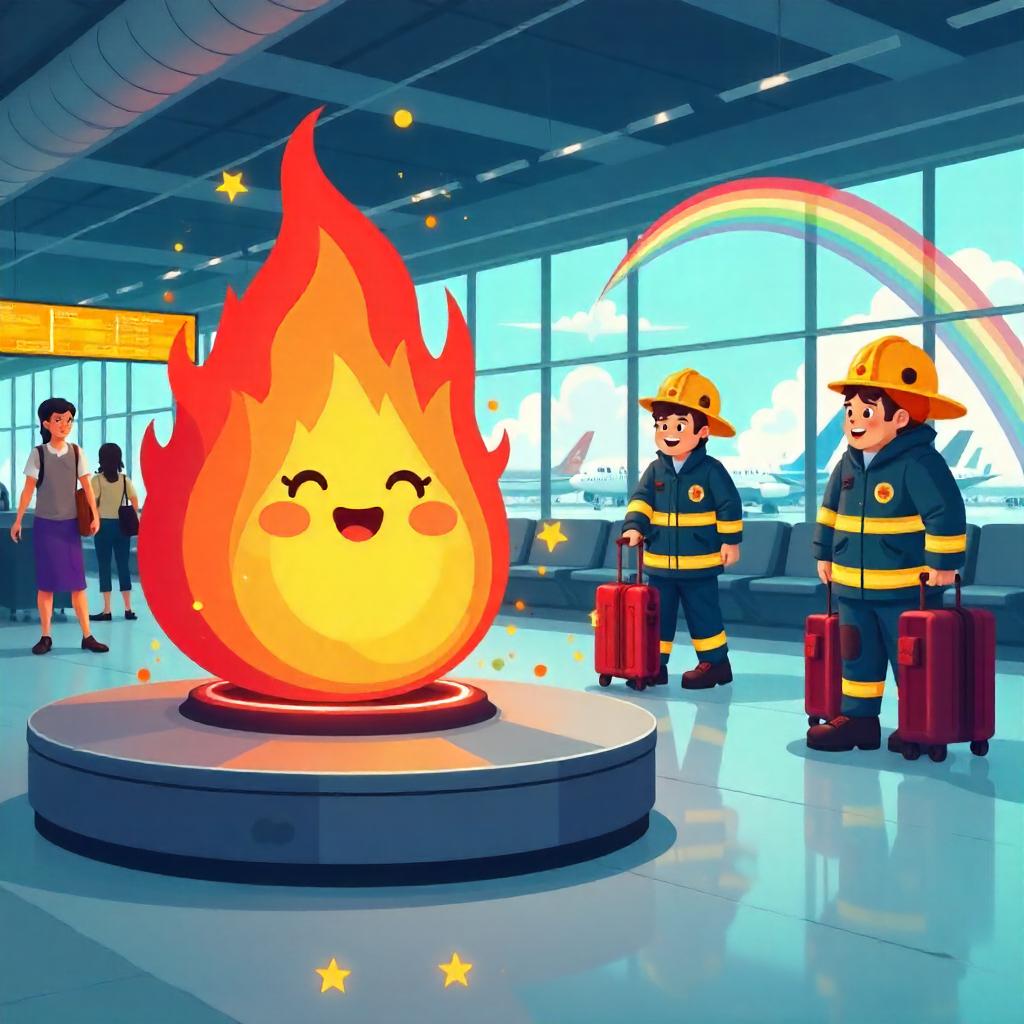 Whimsical Cartoon Fire in an Airport Terminal