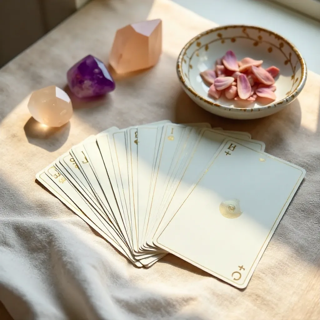 Calm Flat Lay of Tarot Cards and Crystals
