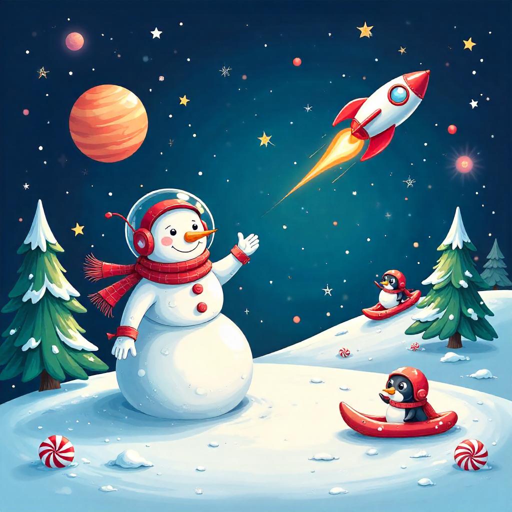 Snowy Cartoon Adventure Among the Stars
